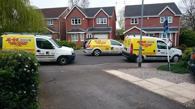 24hr Electrical Services fleet of branded vans outside a property in Hull